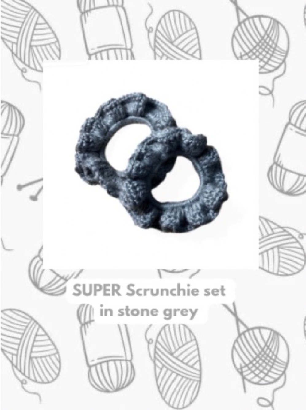 Handmade crochet scrunchies. Stone grey set. Made from bamboo silk yarn